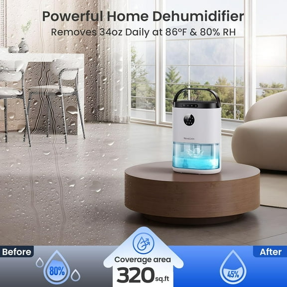 Dehumidifier for Home, 68 OZ Water  with Auto Humidity Control, Digital Display,  Color Breathing Light, White