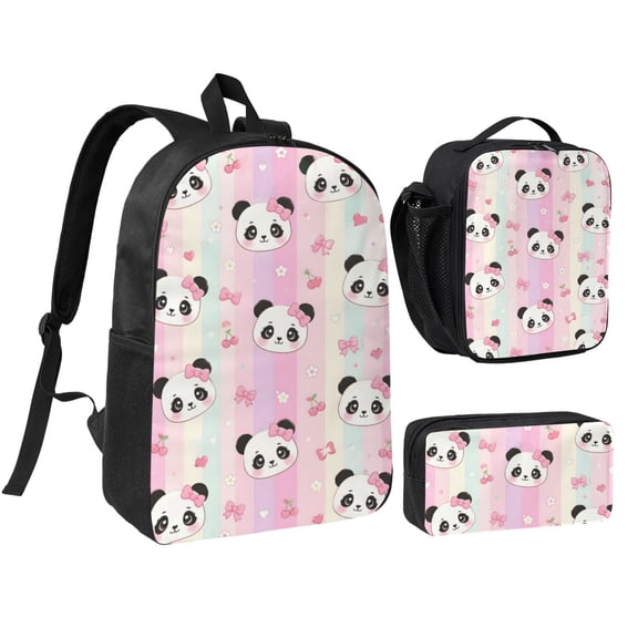 Cute Panda Backpack Set 3pc Including Backpack, Lunch Bag and Pen Bag Combination