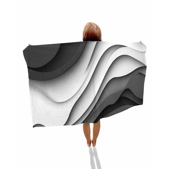 Black Grey Ombre Beach Towels Oversized Super Absorbent,Moire Modern Aesthetics Geometric Abstract Lightweight Bath Towel Quick Dry Sets For Bathroom/Pool/Rv Camping/Beach Play/Gym Room 23"x47"
