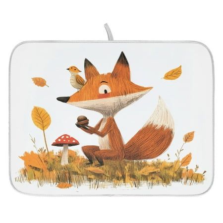 

Hand Drawn Fox Dish Drying Mat for Kitchen Quick Drying Absorbent Soft Durable 18 x 24
