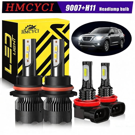 4x HMCYCI 9007 H11 LED Headlight High Low Beam Fog Light Bulbs 6000K White