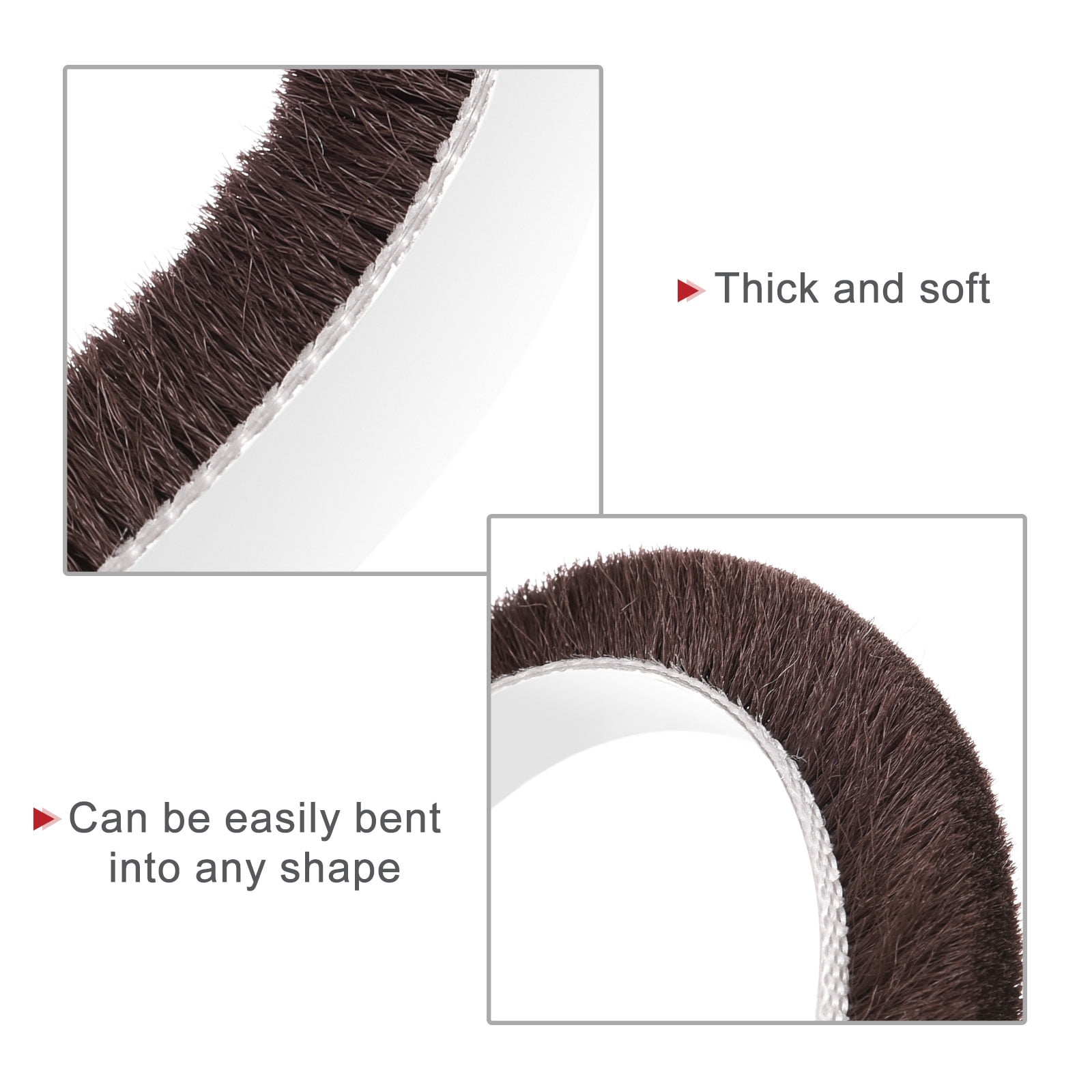 Uxcell 2 Pack Weather Stripping Brush, 39ft L x 0.35" W x 0.35" H Self-Adhesive Seal Weatherstrip Sweep Brush Brown for Door Window