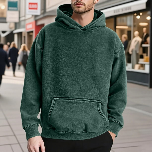 MHFRRA Sudadera con Capucha de Peso Pesado, Lavada, Suave y Cálida, con Bolsillo Frontal para Uso Informal Verde