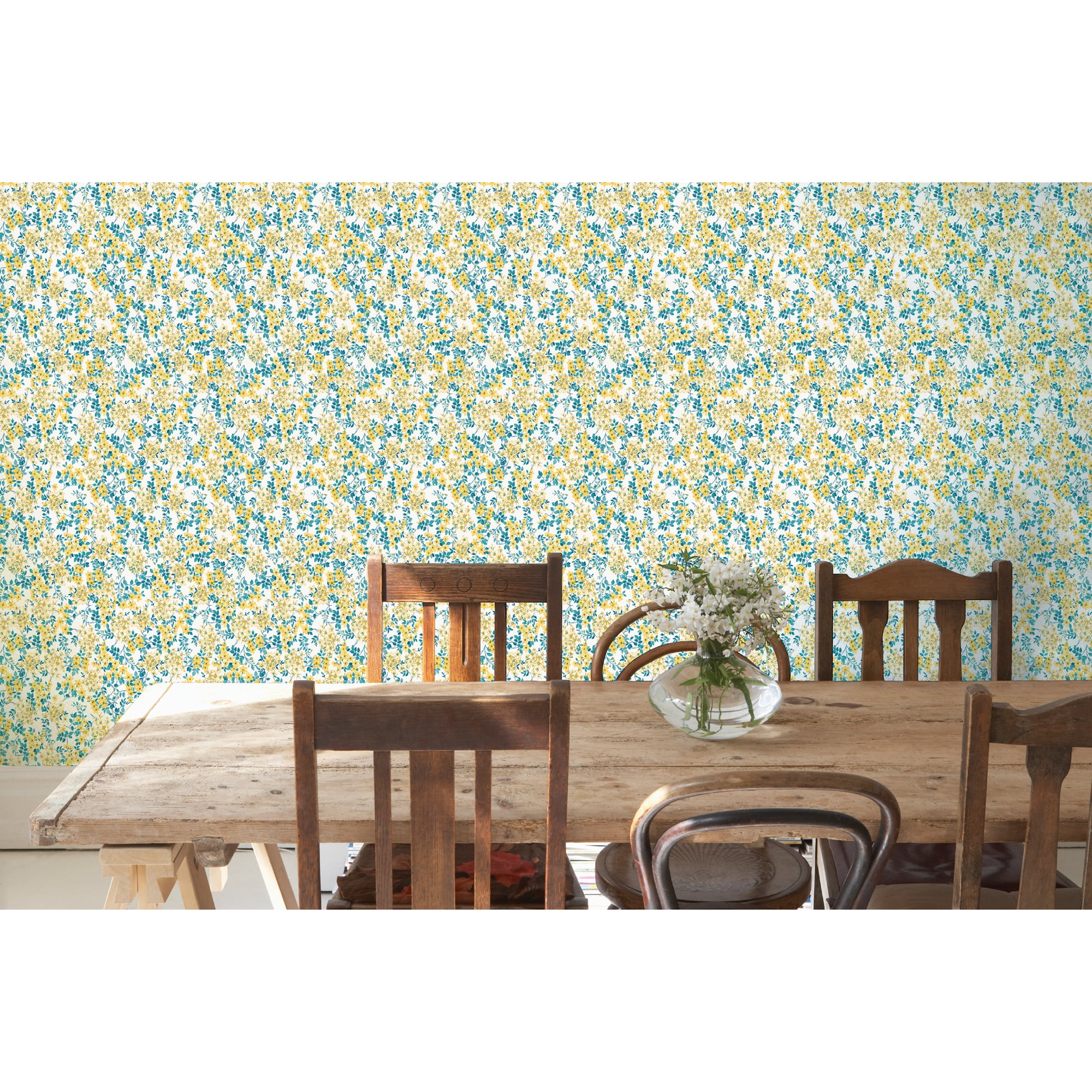 The Pioneer Woman Pretty Poseys in Yellow Floral Peel and Stick Wallpaper, 20.5" x 18'