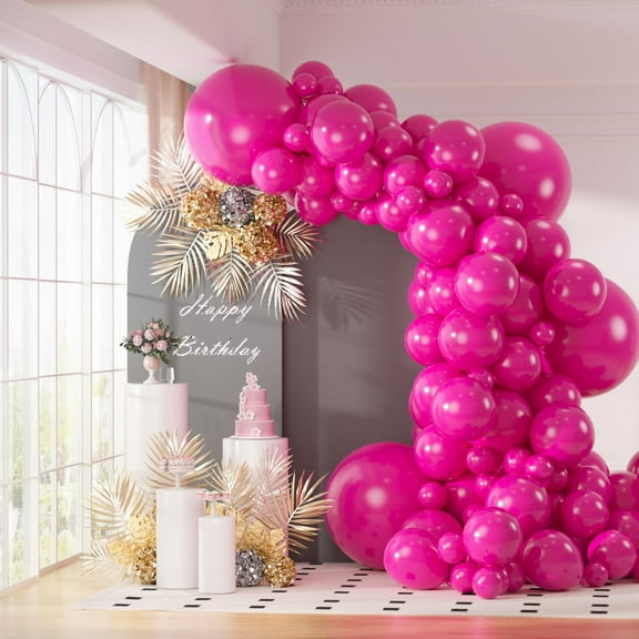 130pcs Hot Pink Balloons Garlands Kit, KKS1 18" 12" 10" 5" Different Sizes Pack Pink Latex Balloon Arch for Birthday Baby Shower Wedding Gender Reveal Party Decorations(With 2 Ribbons)