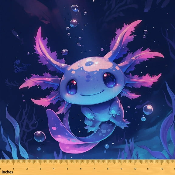 Castle Fairy Cartoon Axolotl Fabric by the Yard 1 Yard,Blue Purple Home Decor Fabric by the Yard,Ocean Salamander Room Decor Fabric by the Yard,Breathable Animal Home Decor