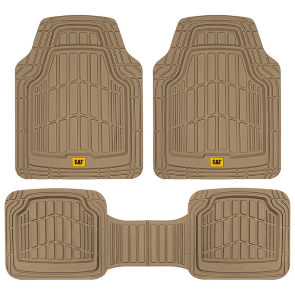 Cat® ToughRide™ Heavy-Duty 3 Piece Rubber All Season Floor Mats for Car Truck Van SUV, Beige - Premium Trim to Fit Car Floor Mat, All Weather Deep Dish Automotive Floor Mats, Total Dirt Protection
