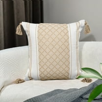 XmhyTop-A home decoration pillow, jacquard tassel pillow, simple and thickened sofa decoration pillow (khaki color)