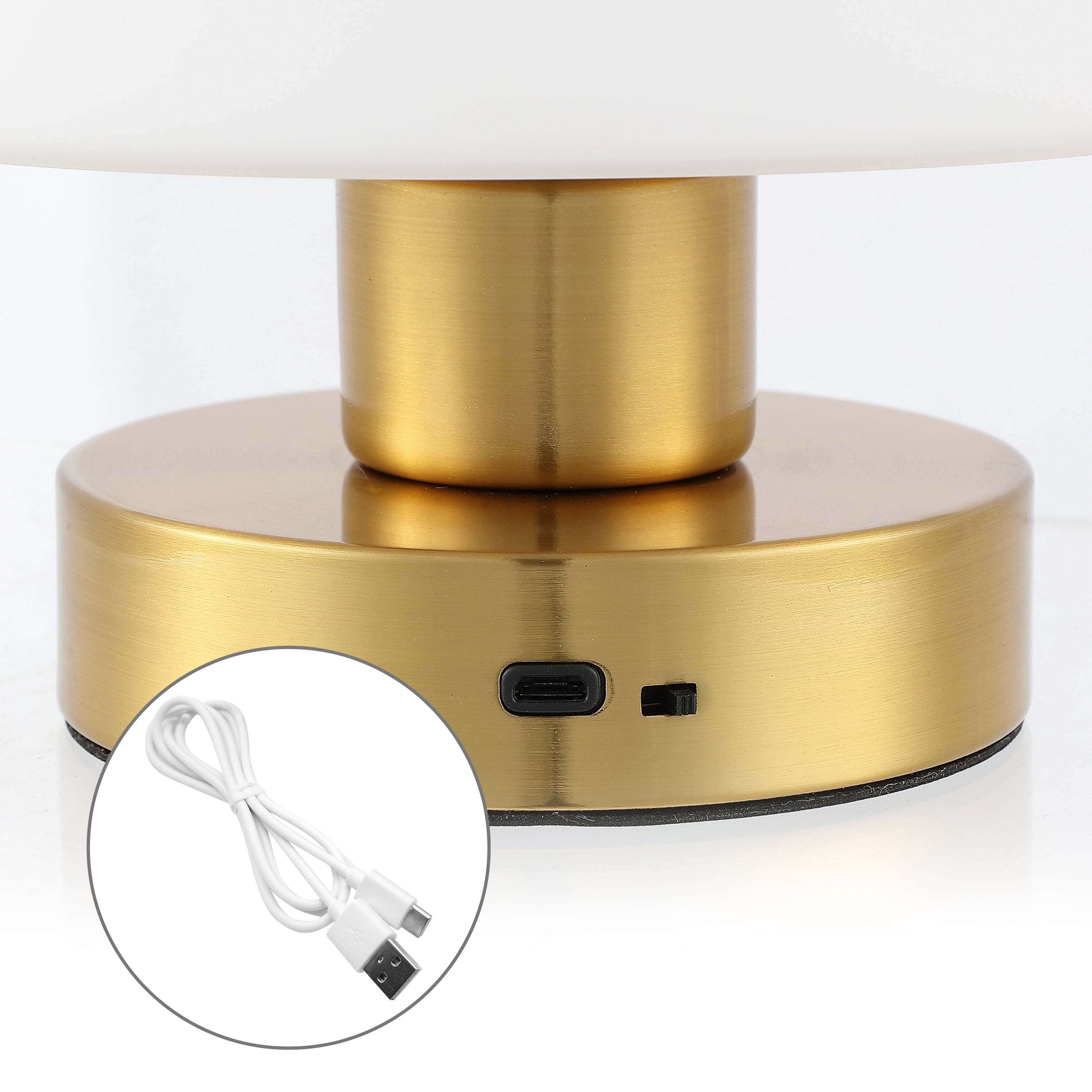 JONATHAN Y Zoe 5.75" Modern Minimalist Iron Rechargeable Integrated Portable LED Table Lamp, Brass Gold/White, JYL7113C