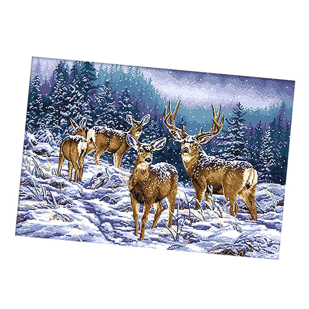 Winter Deer 53×38CM Joy Sunday Cross Stitch Kit 14CT Stamped Embroidery Kits Precise Printed Needlework 