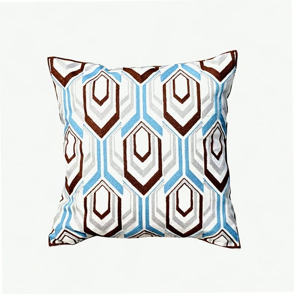 Housse de Coussin en Lin Brodé Bleu Marron 17x17 - Riverbyland Housse de Coussin Décorative