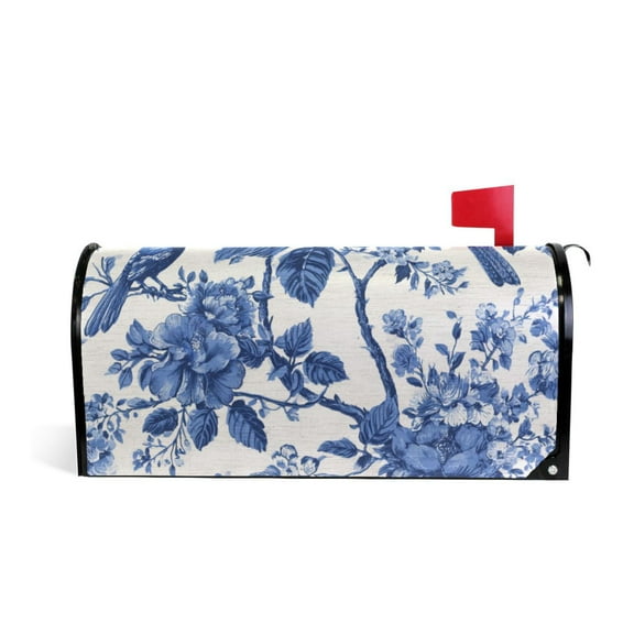 Mailbox Covers Magnetic Large Size 25.4x20.78in Mailbox Wraps Post for Garden Yard Decor Blue Flowers and Birds