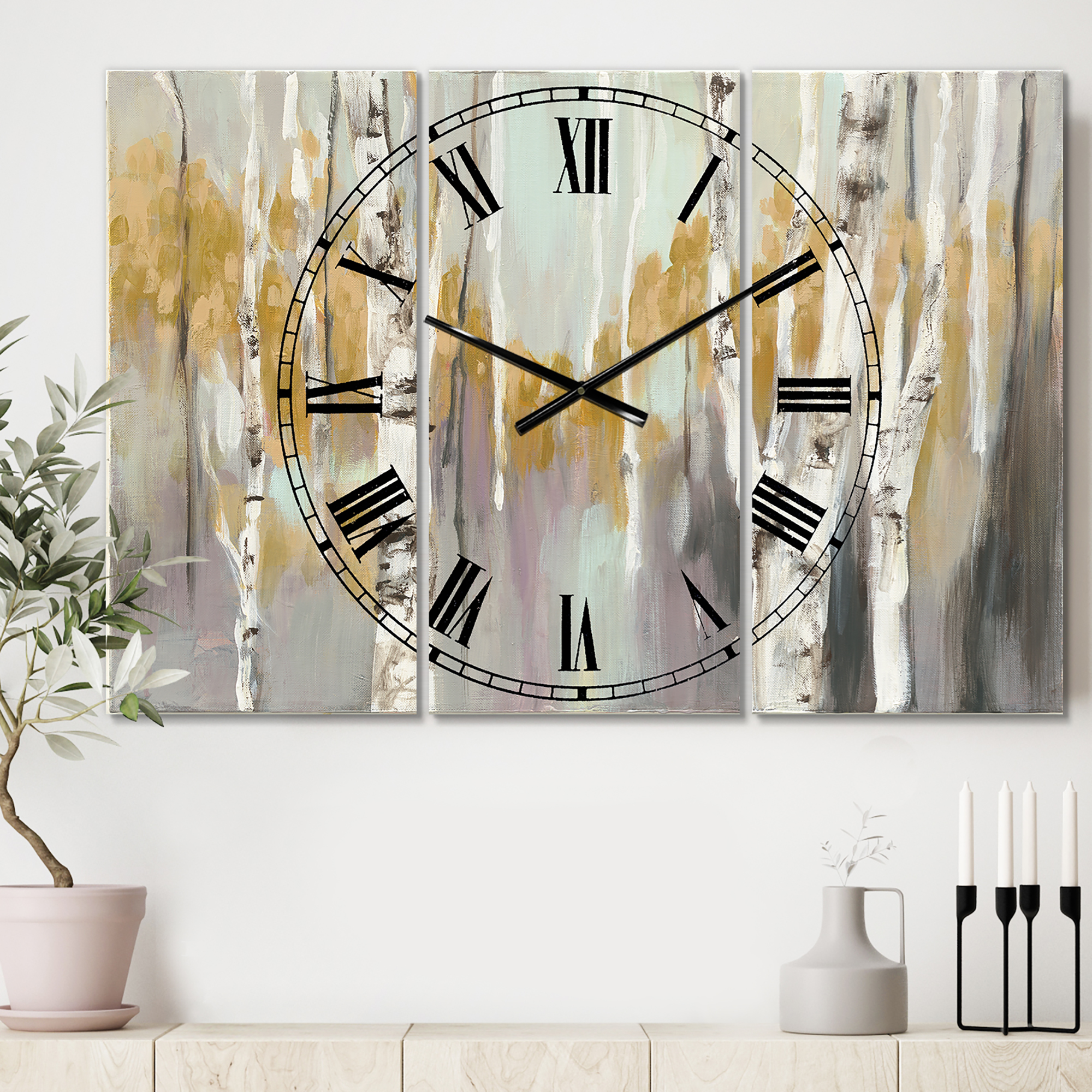 Designart 'Silver and Yellow Birch Forest II' Farmhouse Wall Clock