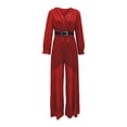 thumbnail image 5 of Jumpsuit Women Long Sleeve Sparkly Jumper V Neck Belted Wide Leg Pants Sets Evening Jumpsuit,Red Polyester Jumpsuit For Women L, 5 of 7