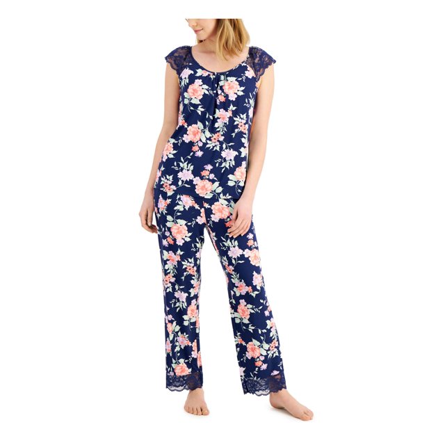 CHARTER CLUB Sets Marine Stretch Dentelle Floral Cap Manches Col Rond T-Shirt Jambe Droite Taille Quotidienne S