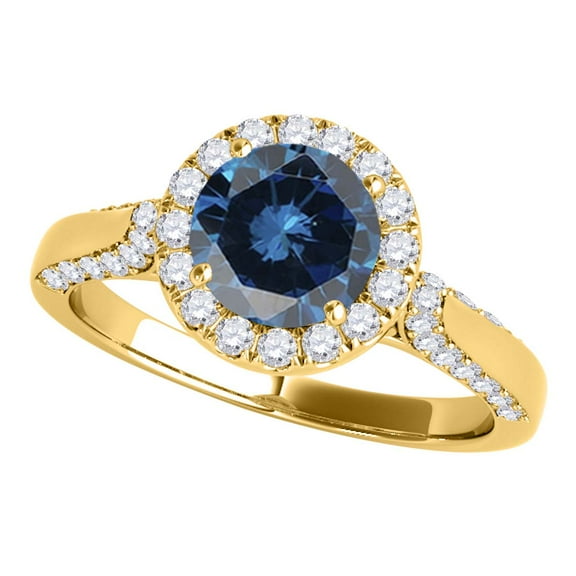 Mauli Jewels Engagement Rings for Women 1.25 Carat Halo Blue Diamond Engagement Ring Crafted 4 Prong-Setting 14k Solid Yellow Gold