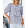 thumbnail image 6 of PRETTYGARDEN Women's Summer Tie Front Striped Shirt Trendy Cute Babydoll Tops Fashion Peplum Puffy Sleeve Blouse, 6 of 10
