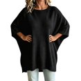 thumbnail image 3 of JIAYUE Women Crew Neck Knit Sweater Solid Color Batwing Short Sleeve Oversized Tunic Top for Outdoor Relaxing, 3 of 9