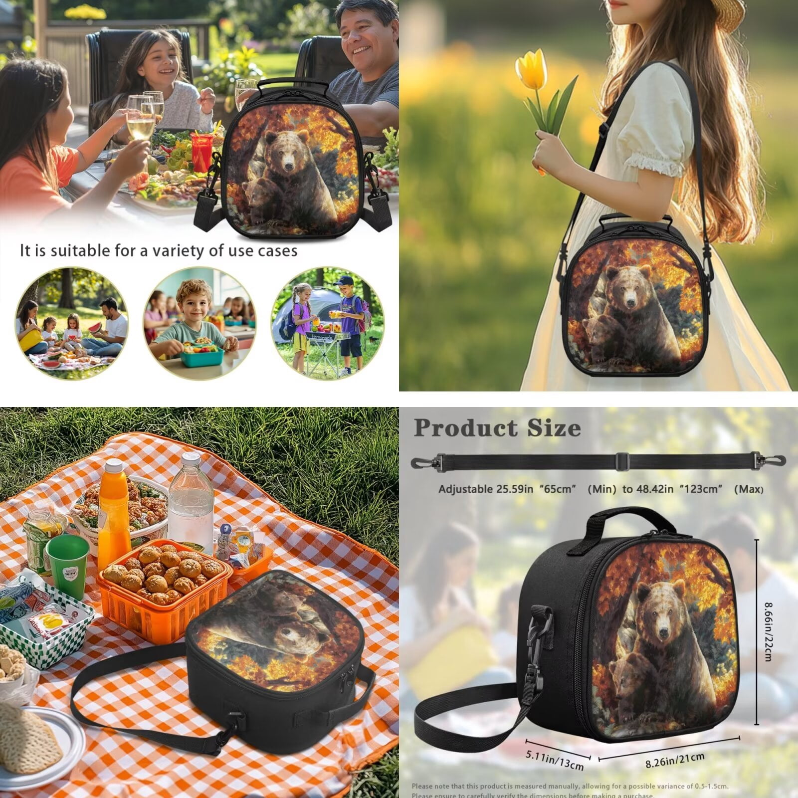 Pzuqiu Bear Print Kids Backpack Set for Boys with Lunch Box Water Bottle Bag Kawaii Backpacks for School with Adjustable Shoulder Strap,5pcs Large Capacity Student Bag