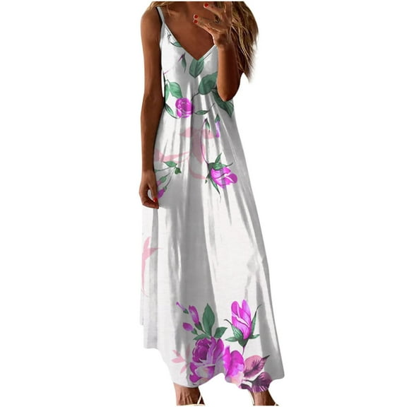 SEMPAI Summer Dress for Women Cami Dresses Sleeveless V-Neck Print Knee-Length Sundresses for Women Sundress Active