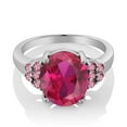 thumbnail image 2 of Gem Stone King 5.38 Ct Oval Red Created Ruby Pink Lab Grown Diamond 925 Sterling Silver Ring (Size 5), 2 of 4