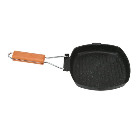 

Frying Pan Evenly Distributes Heat Stripes FoldingBeechHandle Grilling Pan NonStick For Household For Outdoor 20x20cm