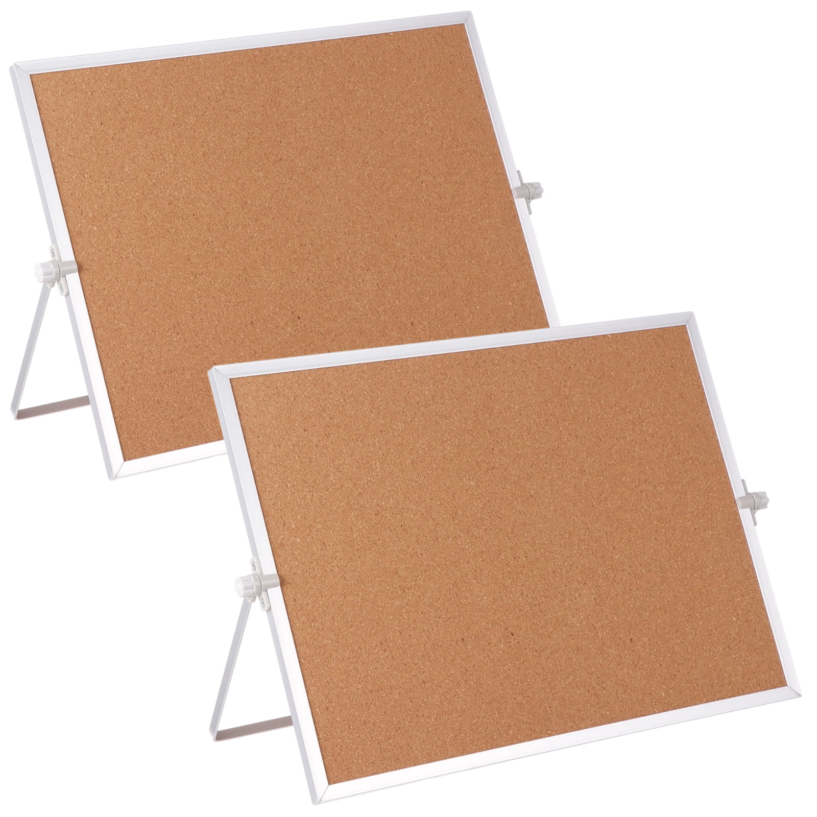 2 Pcs Cork Board, Desk Cork Bulletin Board for Home Office, Double-Sided Aluminum Hanging Bulletin Board Set, Includes 28 Push Pins, 15.75 x 11.81 in