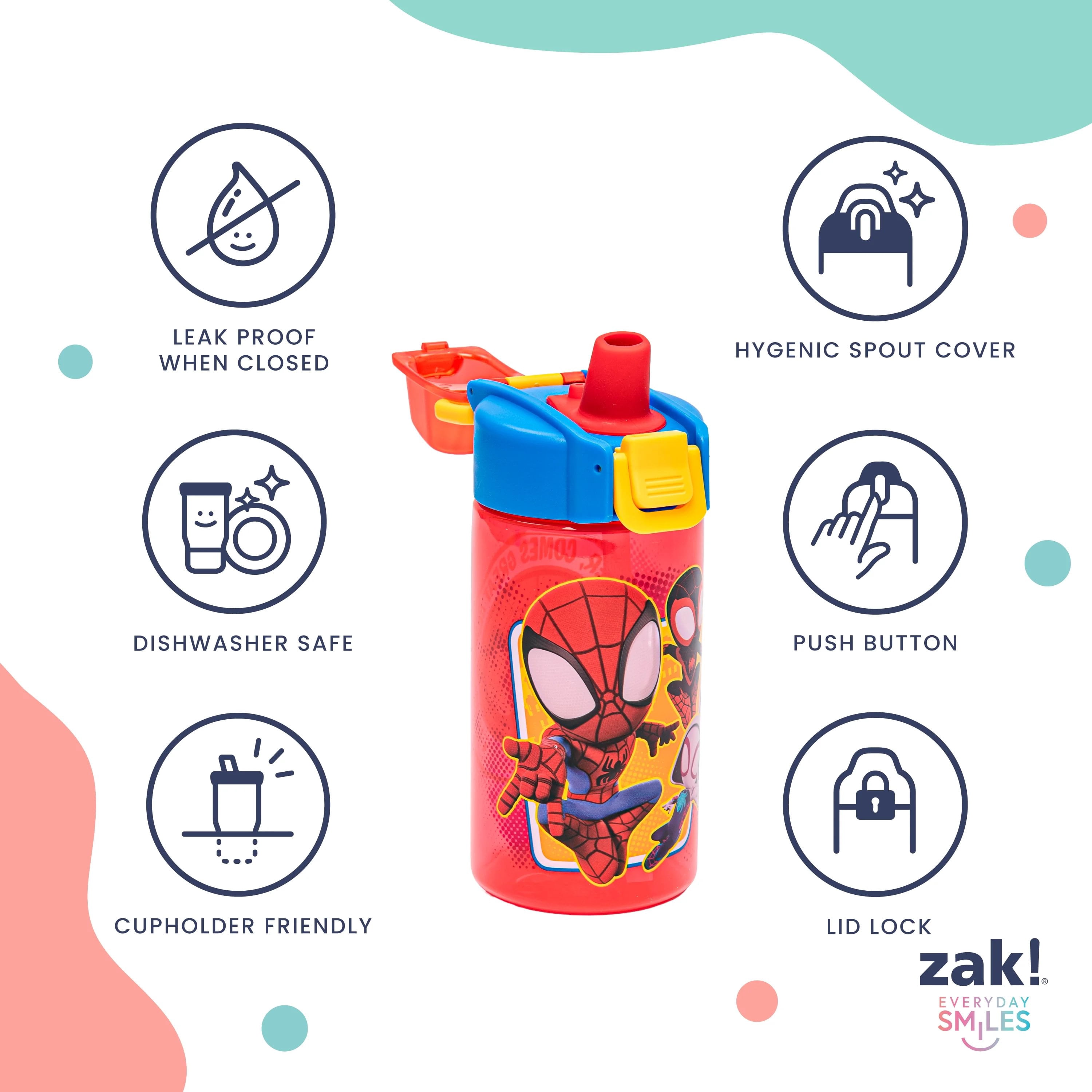 Zak Designs 16oz Spiderman Jubilation Durable Plastic Water Bottle, 2pk.