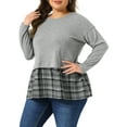 thumbnail image 4 of Agnes Orinda Women's Plus Size Tops Patchwork Peplum Plaid Crew Neck Long Sleeve T Shirt Casual Basic Blouse 3X Grey, 4 of 6