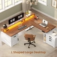 thumbnail image 5 of Farmhouse L Shaped Standing Desk with 4 Drawers and Storage Cabinet, Height Adjustable Computer Desk with Led Lights, Home Office Desk, 5 of 7