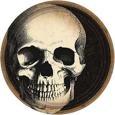 Creepy Halloween Boneyard Skull Crew Disposable Round Dessert Paper Plates 60 Piece, 7