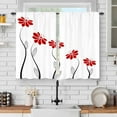 thumbnail image 2 of Red Flower Kitchen Curtains, Minimalist Floral Leaves Rustic Country Farmhouse Small Short Cafe Window Curtain Over Sink Bathroom Dining Room Decor Rod Pocket Window Drapes 2 Panels 36"x28" Inch, 2 of 6