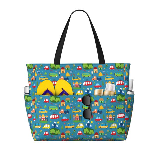 Disketp Cars Transportation Bolsa de Playa de Gran Capacidad, Bolso Impermeable y a Prueba de Arena para Mujer, Ideal para Playa, Piscina y Natación