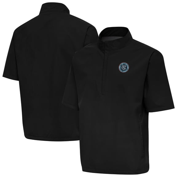 Men's Antigua Black New York City FC Brisk Short Sleeve Quarter-Zip Windshirt