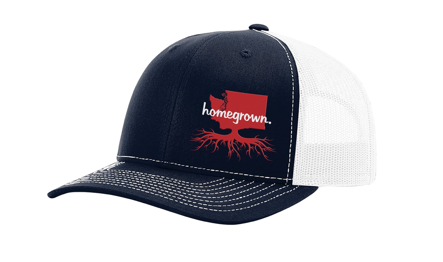White Mesh Back Trucker Hat-Washington 