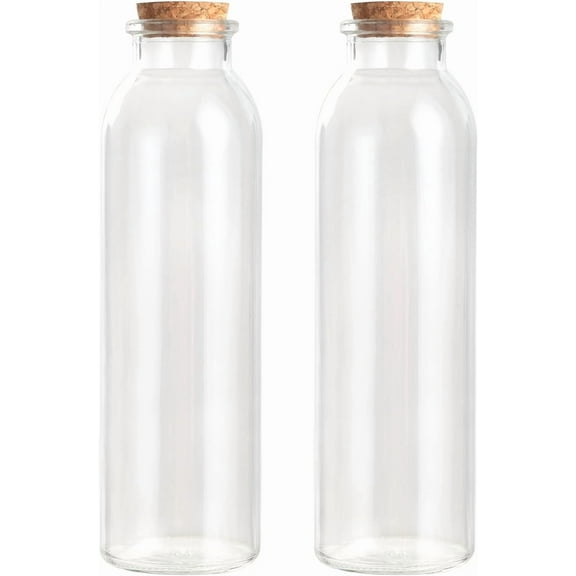 Magic Season Decorative Glass Bottles with Cork Stoppers (12 fl oz. Round Bottles / 2 Pcs)