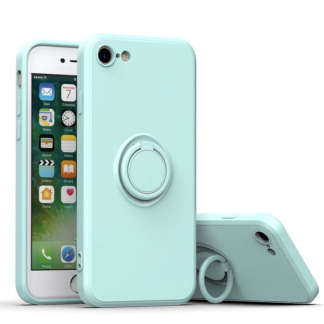 Funda de color sencillo para iPhone 7/8/7 Plus con soporte de anillo, placa metálica para carga magnética, diseño antigolpes y soporte giratorio de 360 grados.
