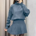 thumbnail image 5 of Women’s Fall Winter Sweater Sets Skirt Sets Outfits Long Sleeve Turtleneck Knit Top and Knit Pleated Short Skirts Set, 5 of 7