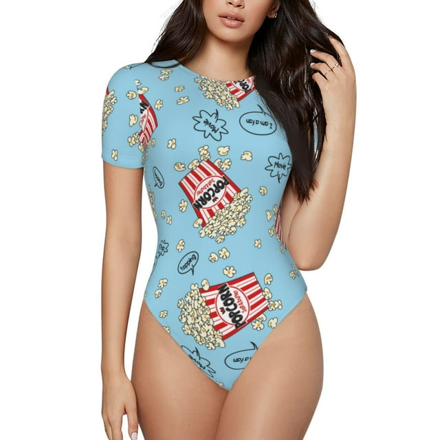 Cauagu T-Shirts à Manches Courtes Col Rond pour Femmes "I Am A Fan Maïs Soufflé" Combinaison Quotidienne - Grande Taille