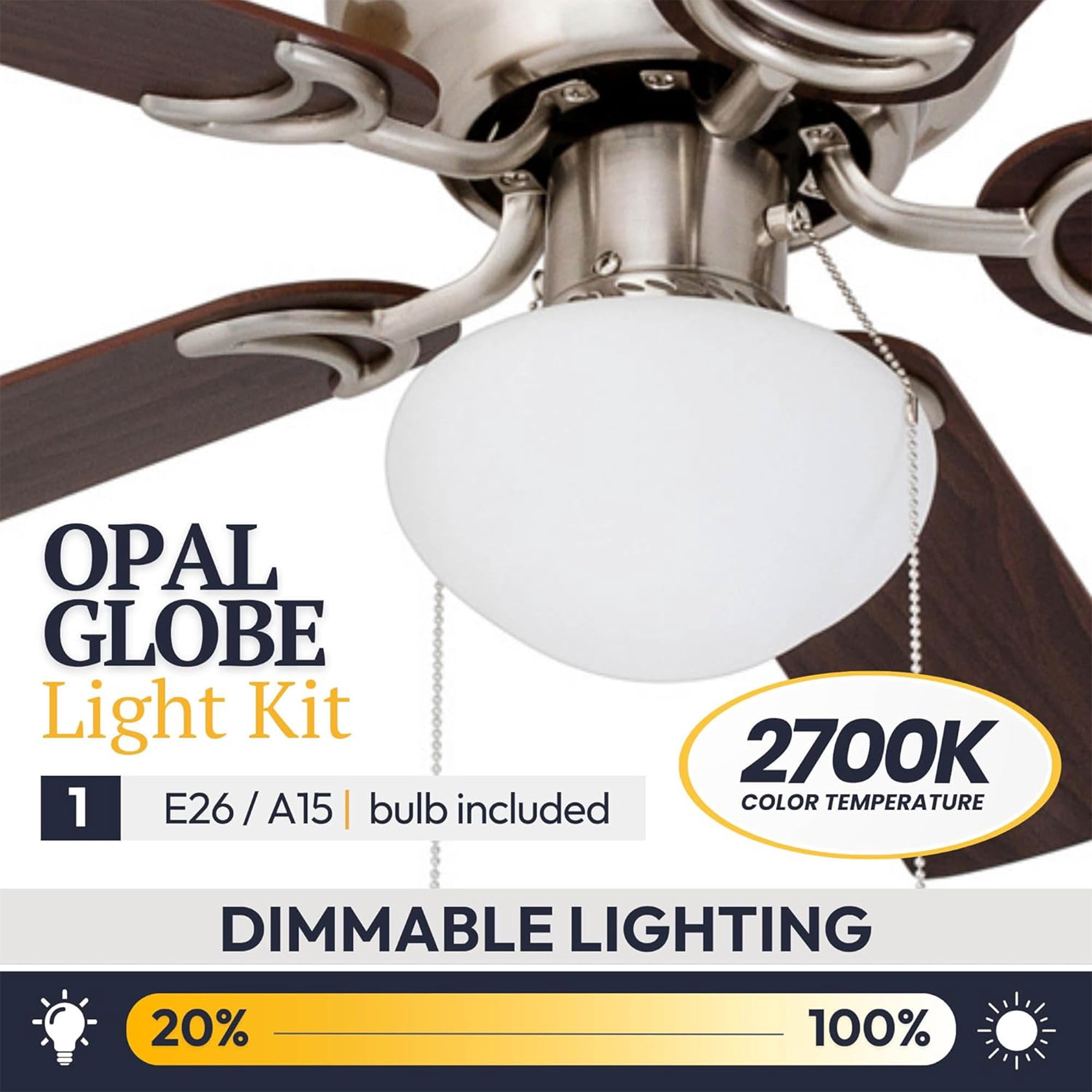 Prominence Home Alvina 42 Inch Flush Mount Ceiling Fan with Light, Brushed Nickel