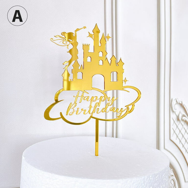 Ostrifin Little Fairy Happy Birthday Cake Toppers Gold Acrylic Birthday Cake  Decorations 