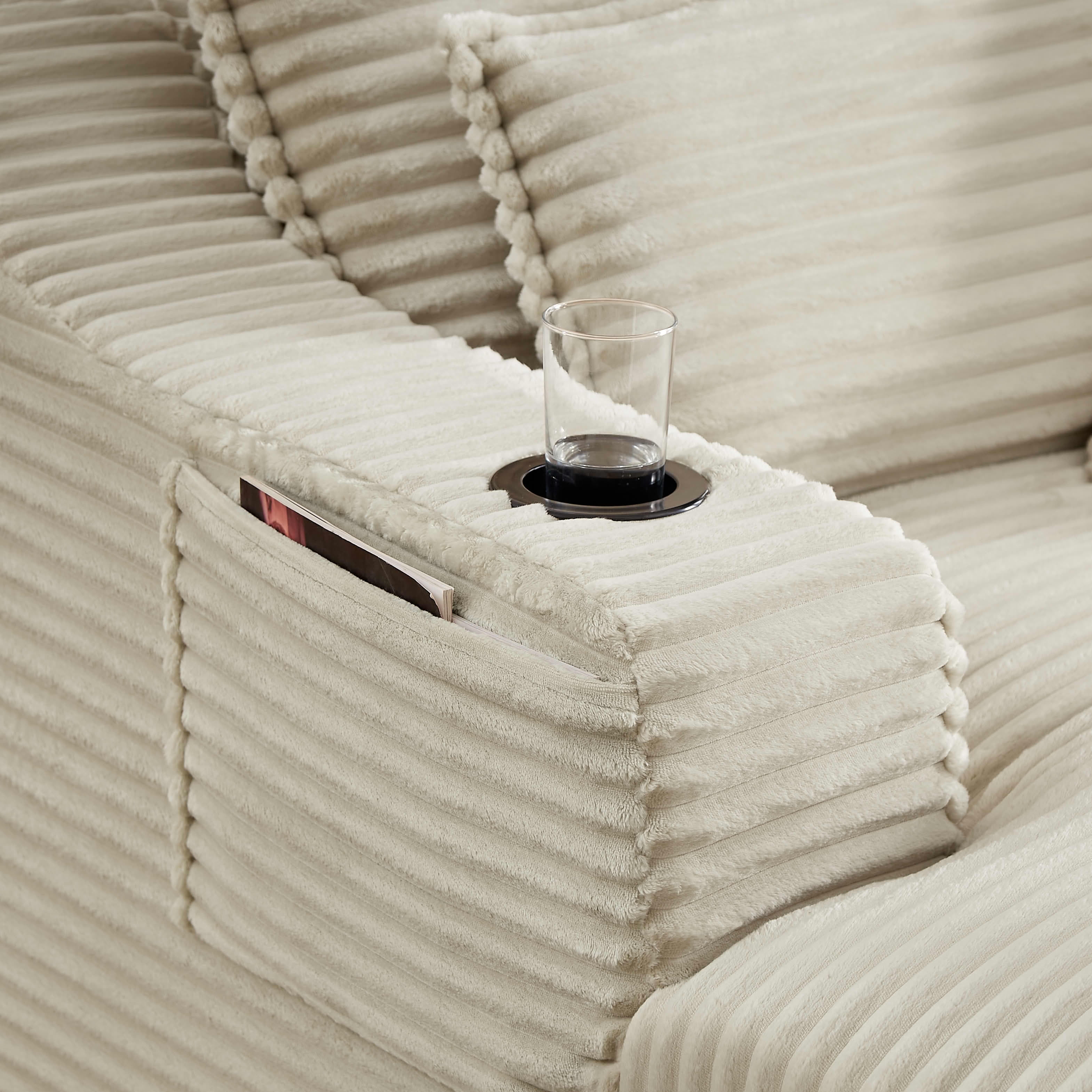 MAYEERTY Modern Compression Lounge Chair, Soft Corduroy Chaise Sofa with Cup Holders for Bedroom & Office, 47" Camel