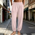 thumbnail image 2 of Bibifish Womens Waffle Knit Jogger Pants High Waisted Drawstring Elastic Waist Ribbed Ankle Cuffs Lounging Pants With Pockets, 2 of 4