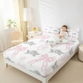 thumbnail image 4 of jejeloiu Retro Bow Ribbon Twin Sheet Sets,Cartoon Flowers Pattern Twin Fitted Sheet,White Pink Gray Flat Sheet For Girl,Microfiber Bedroom Decor,3 Pieces, 4 of 7