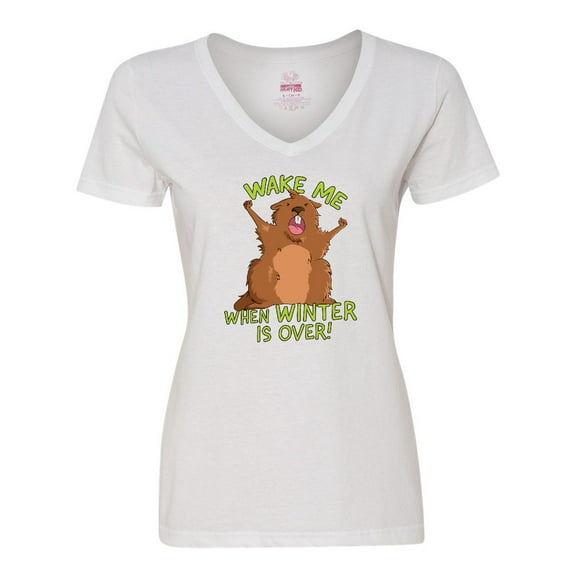 Inktastic Groundhog Day Wake Me when Winter is over Women's V-Neck T-Shirt