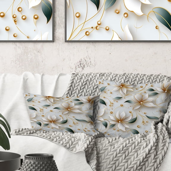 Designart "Opulent Pearlesque Gold and White Marble" Floral Printed Throw Pillow