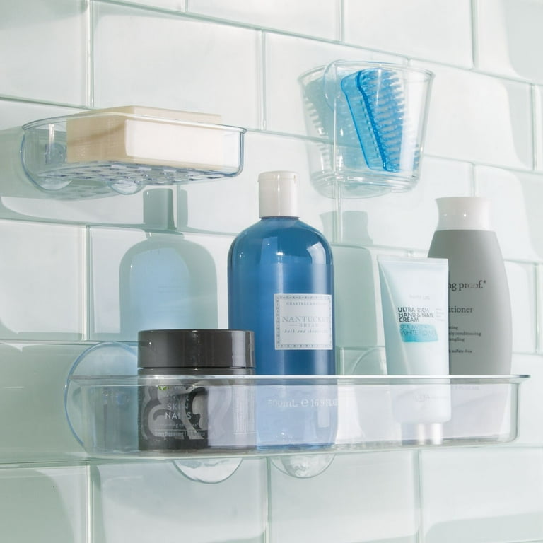 iDesign Plastic Bath Shower 1-Shelf Suction Caddy Holder, Clear 