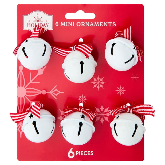 6-Count Red and White Metal Jingle Bell Mini Christmas Ornaments, 1.5", by Holiday Time