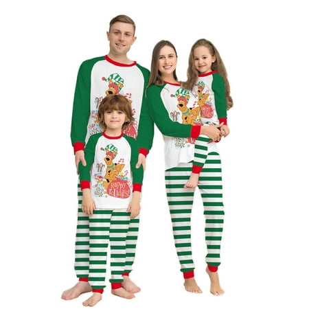 

JYYYBF Matching Family Pajamas Sets Rappy Dog Print Christmas PJs for Family/Dog with Stripe Printed Sleepwear Green Baby 6 Months