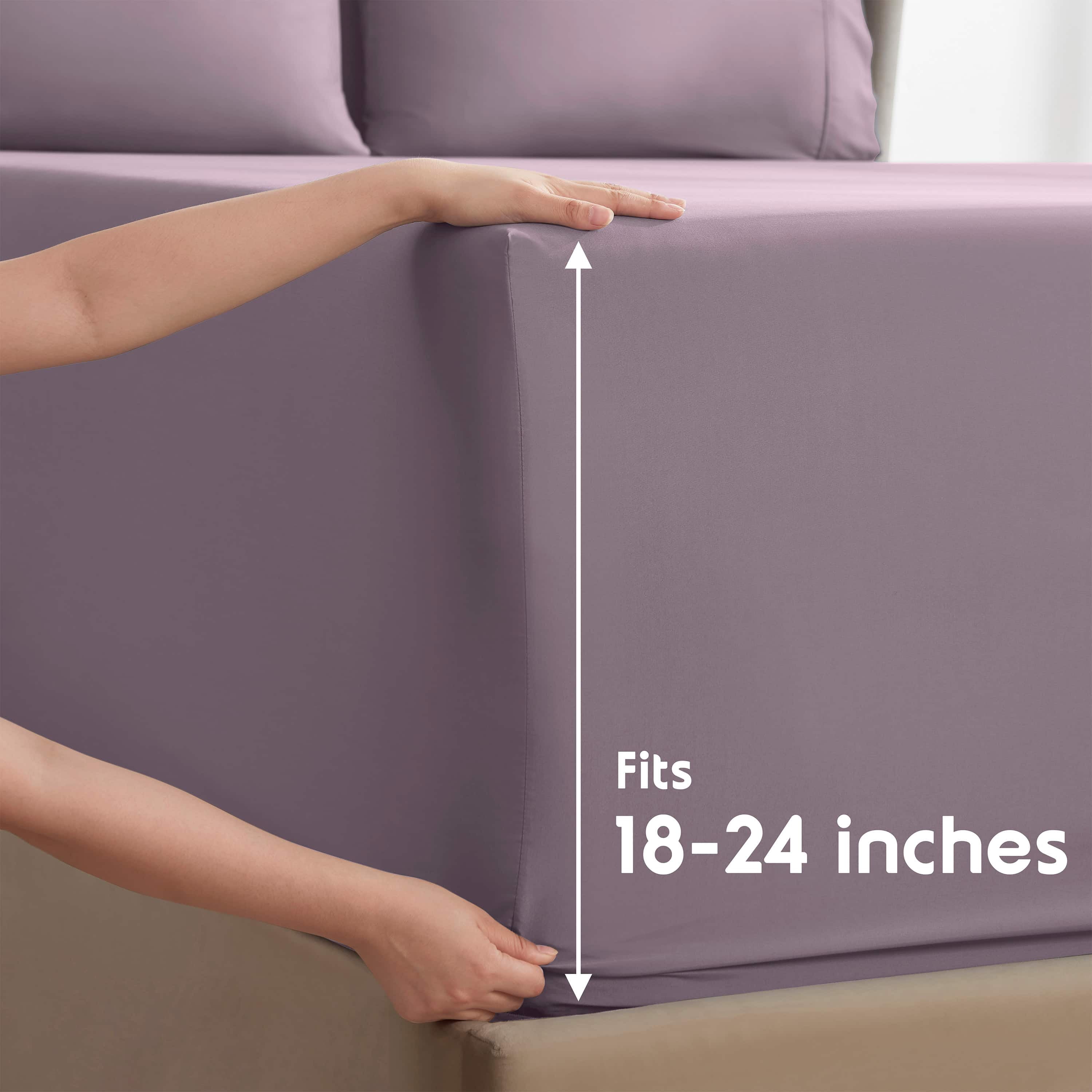 LammaLoe Extra Deep Pocket Queen Sheets set, Fits 18"-24" Mattress, 6 Piece Soft Microfiber Bed Sheet Sets, Dusty Purple
